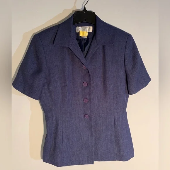 LARRY LEVINE PETITE BLUE TEXTURED SUIT - Picture 2 of 16